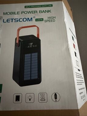 Letscom Mobile Power Bank with Solar Panel and Orange Handle